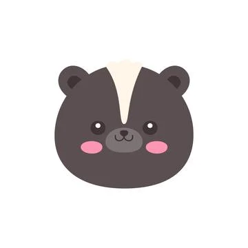 Cute Kawaii Skunk Face Flat Vector Illustration Stock Illustration