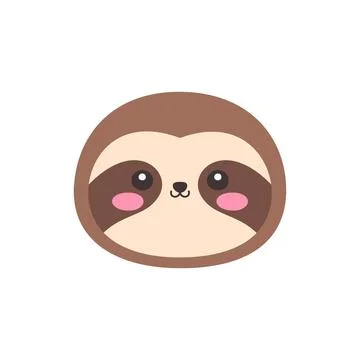 Cute Kawaii Sloth Face Flat Vector Illustration Stock Illustration