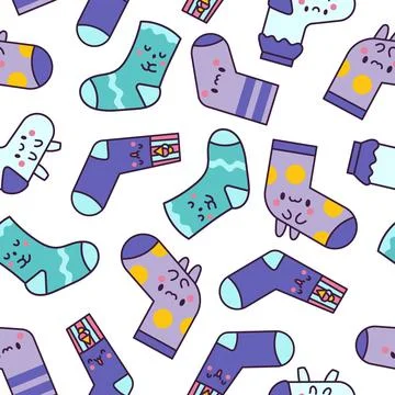 Cute kawaii socks. Seamless pattern. Stock Illustration