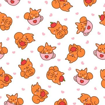 Cute kawaii squirrel. Seamless pattern. Stock Illustration