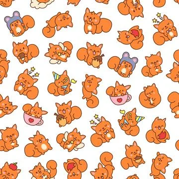 Cute kawaii squirrel. Seamless pattern. Stock Illustration