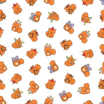 Cute kawaii squirrel. Seamless pattern. Stock Illustration
