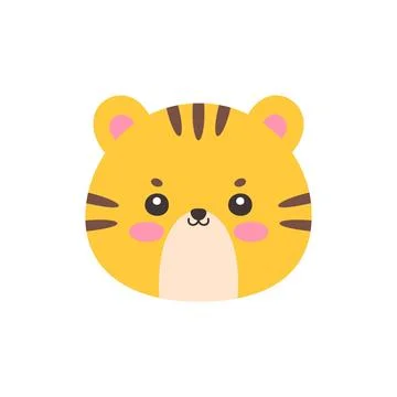 Cute kawaii tiger face flat vector illustration Stock Illustration