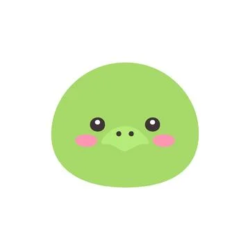 Cute Kawaii Turtle Face Flat Vector Illustration Stock Illustration
