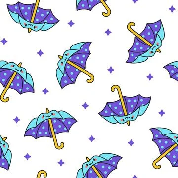Cute kawaii umbrella. Seamless pattern. Stock Illustration