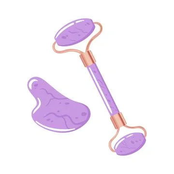 A cute kawaii vector of a gua sha scraper and roller, featuring soft pastel.. Illustrazione stock