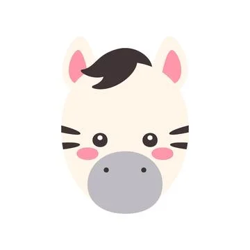 Cute Kawaii Zebra Face Flat Vector Illustration Stock Illustration
