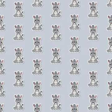 Cute Kawaii Zebra Seamless Pattern with Cartoon Baby Zebra Stickers for Saf.. Stock Illustration