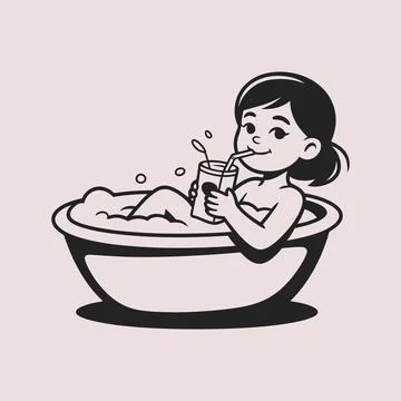 Cute Kid Bath Time Cartoon Vector Child Illustration Stock Illustration