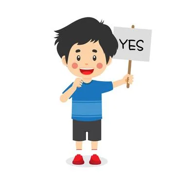 Cute Kid Boy Carry Correct Sign Stock Illustration