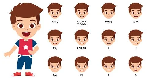 Cute kid boy character posing waving Illustrazione stock