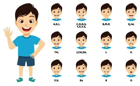 Cute kid boy character posing waving isolated Stock Illustration