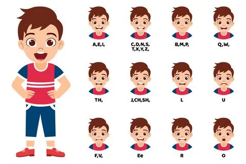 Cute kid boy character posing with mouth animation Stock Illustration
