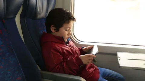 Cute kid boy with digital tablet Stock Footage 34812471