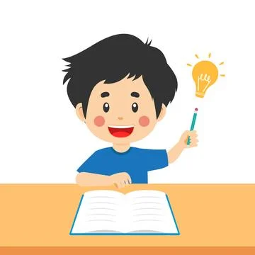 Cute Kid Boy Study Hard Think Stock Illustration