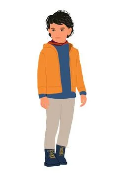 Cute Kid boy vector realistic illustration. Adorable Child in modern clothing. イラスト素材