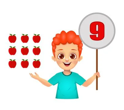 Cute kid counting numbers by showing number board Stock Illustration