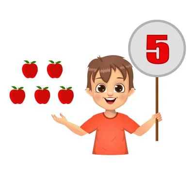 Cute kid counting numbers by showing number board Stock Illustration