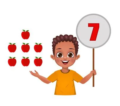 Cute kid counting numbers by showing number board イラスト素材