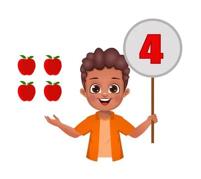 Cute kid counting numbers by showing number board Stock Illustration