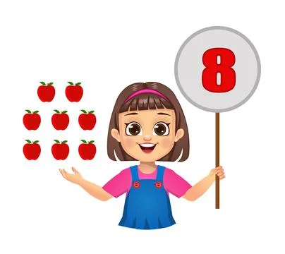 Cute kid counting numbers by showing number board Stock Illustration
