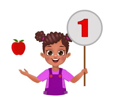 Cute kid counting numbers by showing number board Illustrazione stock
