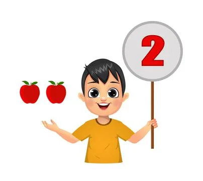 Cute kid counting numbers by showing number board イラスト素材