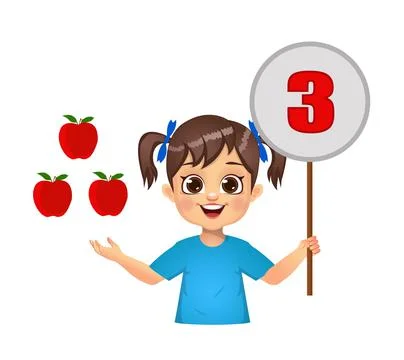 Cute kid counting numbers by showing number board Stock Illustration