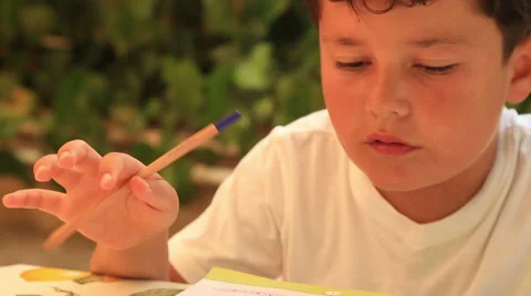 Cute kid doing homework 4 스톡 동영상 53137298