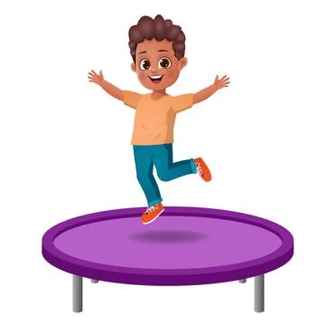 Cute kid jump on trampoline Stock Illustration