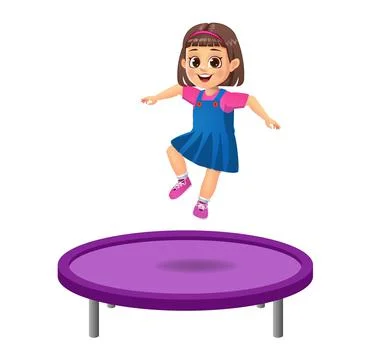 Cute kid jump on trampoline Illustrazione stock