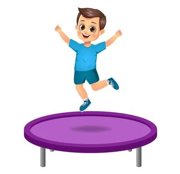 Cute kid jump on trampoline Stock Illustration