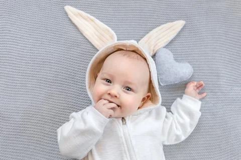 Cute kid in a rabbit costume. Easter concept Stock Photos