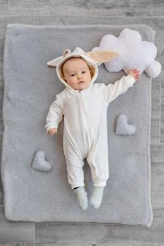 Cute kid in a rabbit costume. Easter concept Stock Photos