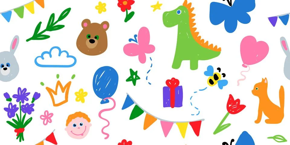 Cute kid scribble line seamless pattern Hand drawn doodle sketch childish e.. Stock Illustration