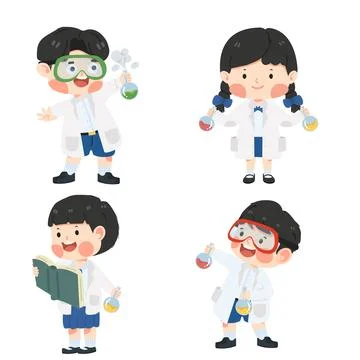 Cute kid student Scientist set Illustrazione stock