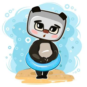 A cute kid teddy panda bear prepared to swim. Good kid animal. Illustration f Illustrazione stock