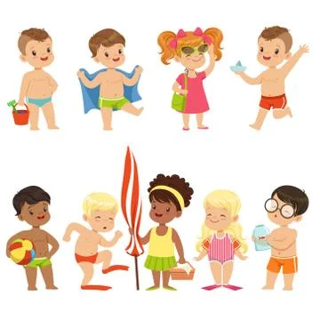 Cute Kid Toons On The Beach Seaside Stock Illustration