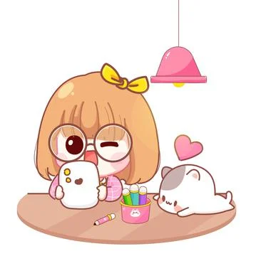 Cute kid using smartphone cartoon illustration Stock-Illustration