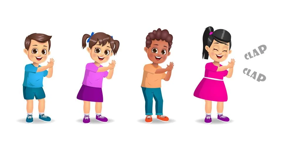 Cute kids clapping together vector Stock Illustration