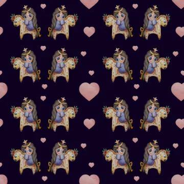 Cute kids collection. Seamless pattern. Little girl princess with a crown and イラスト素材