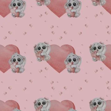 Cute kids collection. Seamless pattern. Cute animals - Little cute hares - a  Illustrazione stock