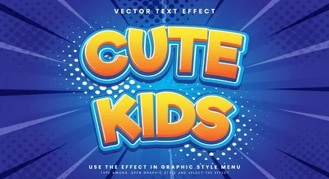 Cute Kids comic Style 3d editable text effect Illustrazione stock