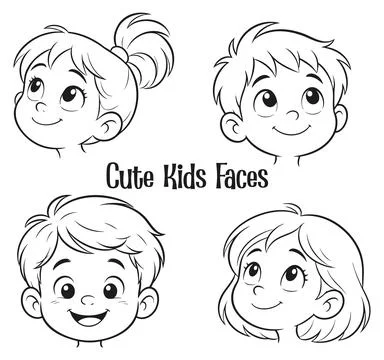 Cute Kids Faces Stock Illustration
