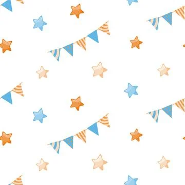 Cute kids pastel seamless pattern with stars and flags. Cartoon delicate Stock Illustration