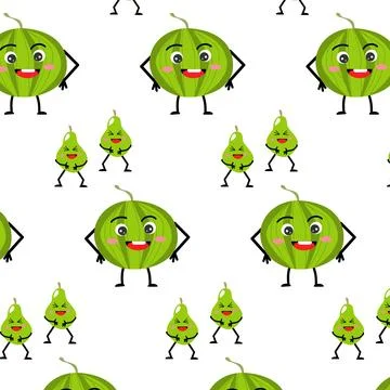 Cute kids pattern with watermelon and pear fruits Stock Illustration