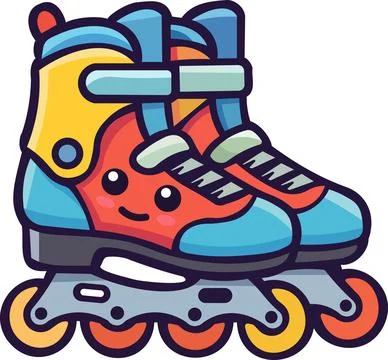 Cute kids roller skates pair character icon Stock Illustration