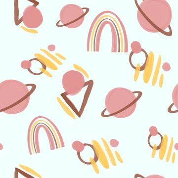 Cute kids seamless pattern with boho elements. Editable vector illustration. 스톡 일러스트