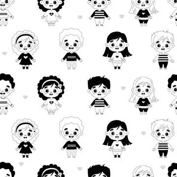 Cute kids seamless pattern. Funny happy kids boys and girls on transparent .. イラスト素材