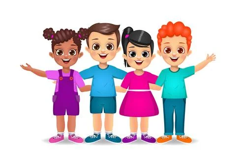 Cute kids standing together vector Stock Illustration